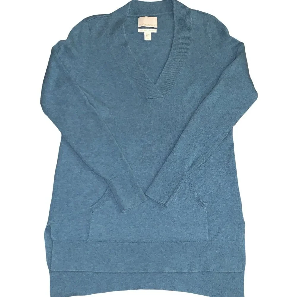 Cynthia Rowley Womens 100% 2 Ply Cashmere V-neck Sweater Sz S Blue Pullover Read - Picture 1 of 7